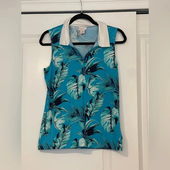 Tommy Bahama Tops - Ladies TOMMY BAHAMA Turquoise Tropical Sleeveless Golf Shirt Polo M